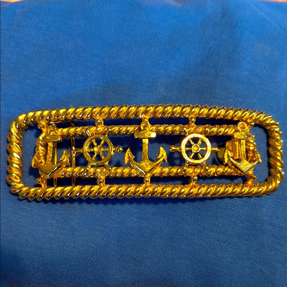 Vintage Mimi Di N Nautical belt buckle anchors & ship wheels, rope design rectan